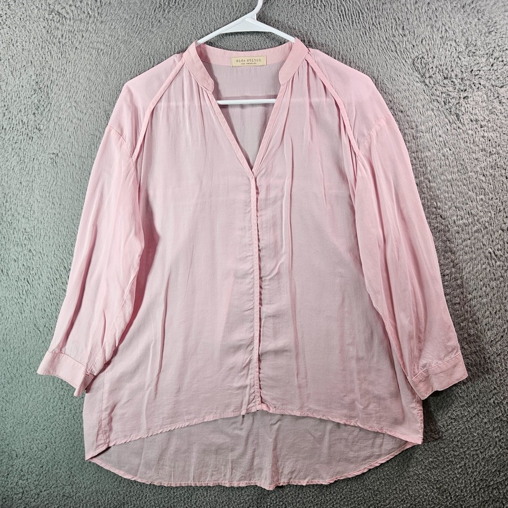 Side Stitch Shirt top Women Small Pullover High Low Hem Pink‎